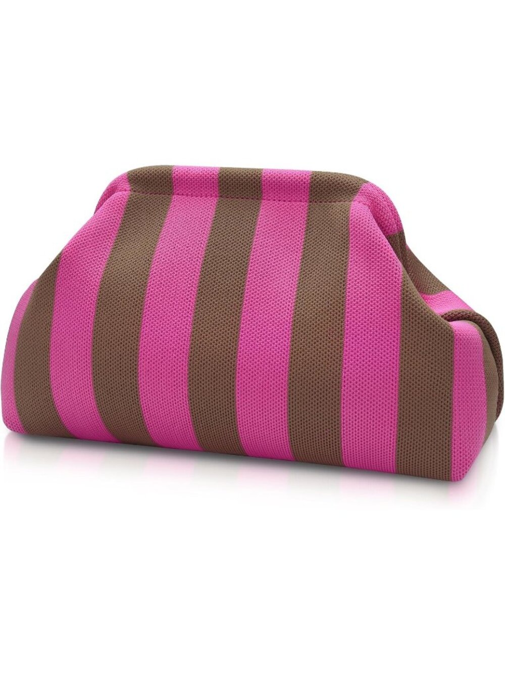 Women's Brown Pink Woven Clutch Purse Striped Dumpling Crochet Beach Handbag